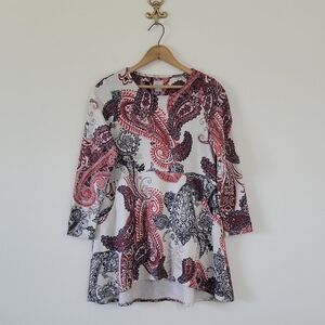 Chico's Brown Tan Paisley Knit 3/4 Sleeve Tunic Size Small